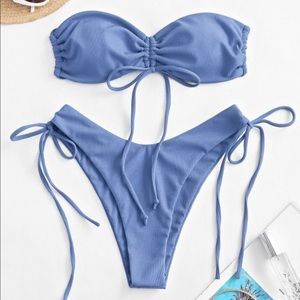 Ribbed Tie Bandeau Bikini